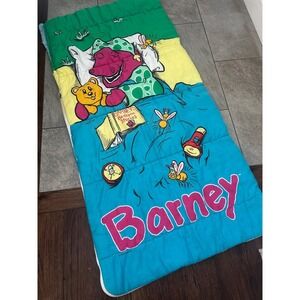 Vintage 1992 Barney the Dinosaur Kids Sleeping Bag Bedtime Stories Lyons Group